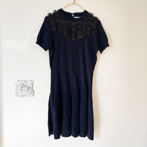NWT Draper James Navy Fleurette Sweater Knit Fit and Flare Dress M - Picture 5 of 11